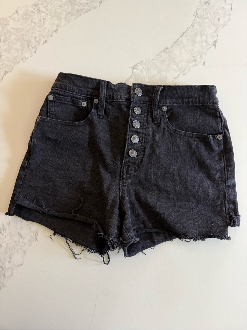 Madewell Black High-Waist Button-Front Denim Shorts